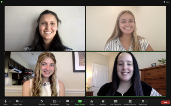 The four 2022 summer interns at Global Ties U.S. on Zoom smiling for a photo.