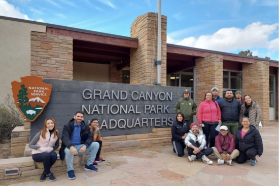 Human Rights Across the Americas’ participants pose for a picture in front of Grand Canyon National Headquarters. Both photos provided by Global Ties Arizona