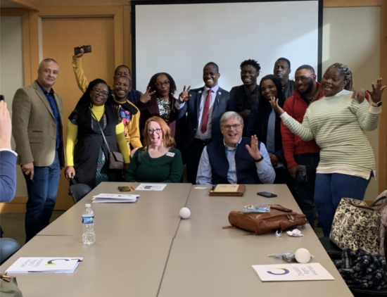 Ally Thomlinson and Tom Masseau enjoyed talking to our African delegates on disability rights. Photo provided by Global Ties Arkansas.